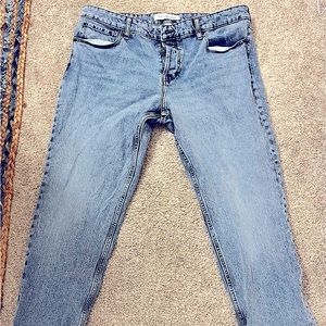 Calvin Klein 38x30 slim-fit stretch jeans in washed blue.